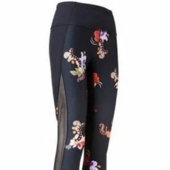 Athleta Navy Floral Chaturanga Legging Mesh Insert Small - Picture 2 of 7